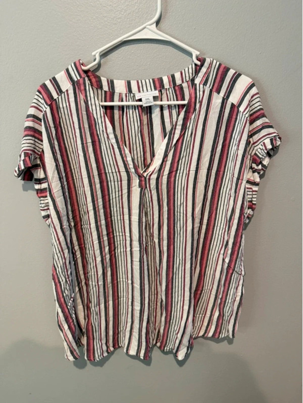Liz Claiborne XXL Striped Rayon V Neck Blouse Pink Black White